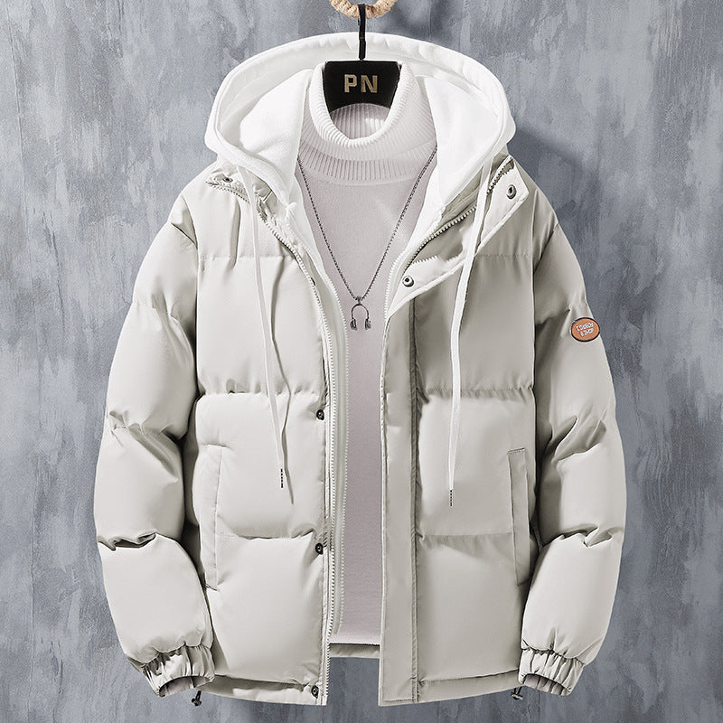 Fashion Hooded Jacket Men Winter Windproof Thickened Coat Solid Leisure Sports Cotton Jacket