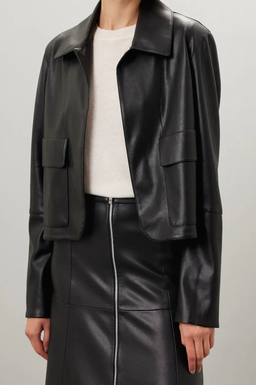 Classic black leather jacket for women