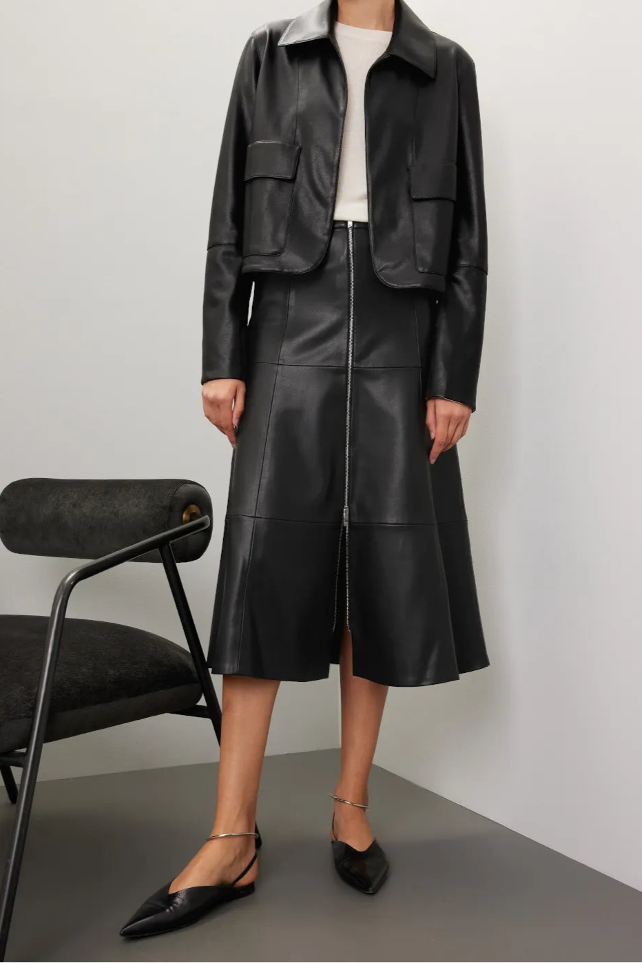 Classic black leather jacket for women