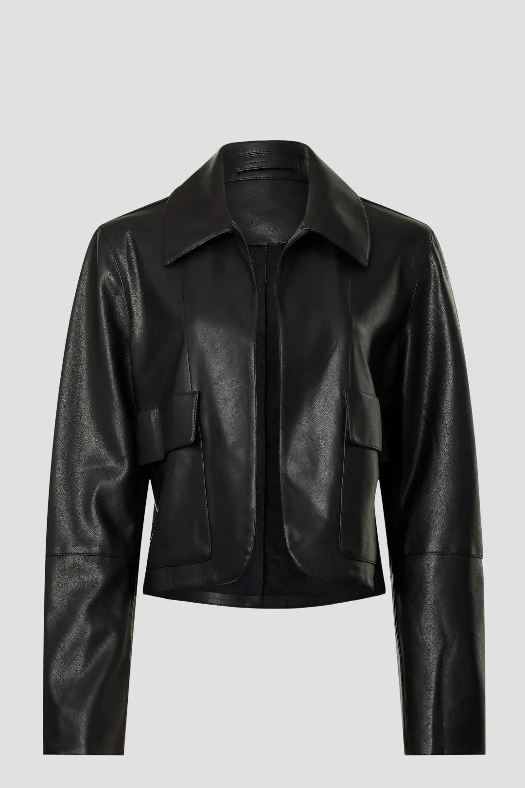 Classic black leather jacket for women