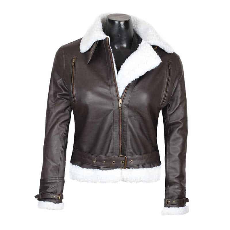 Brown sheepskin leather jacket leather coat winter for women