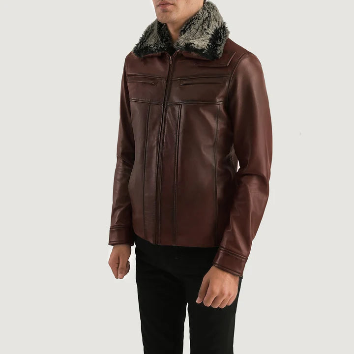 Fur Brown Leather Jacket for men