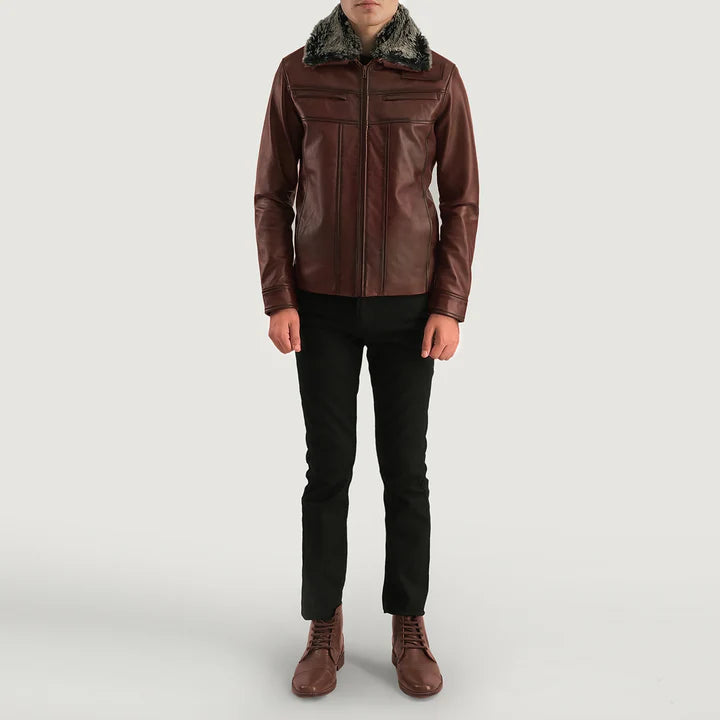 Fur Brown Leather Jacket for men