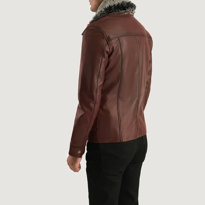 Fur Brown Leather Jacket for men