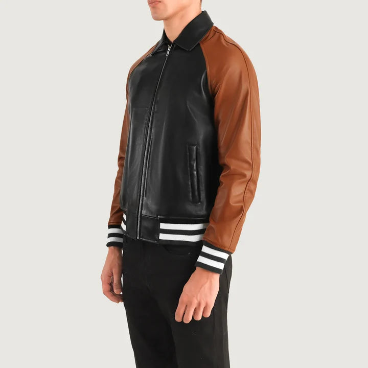 Black and brown varsity Leather jacket