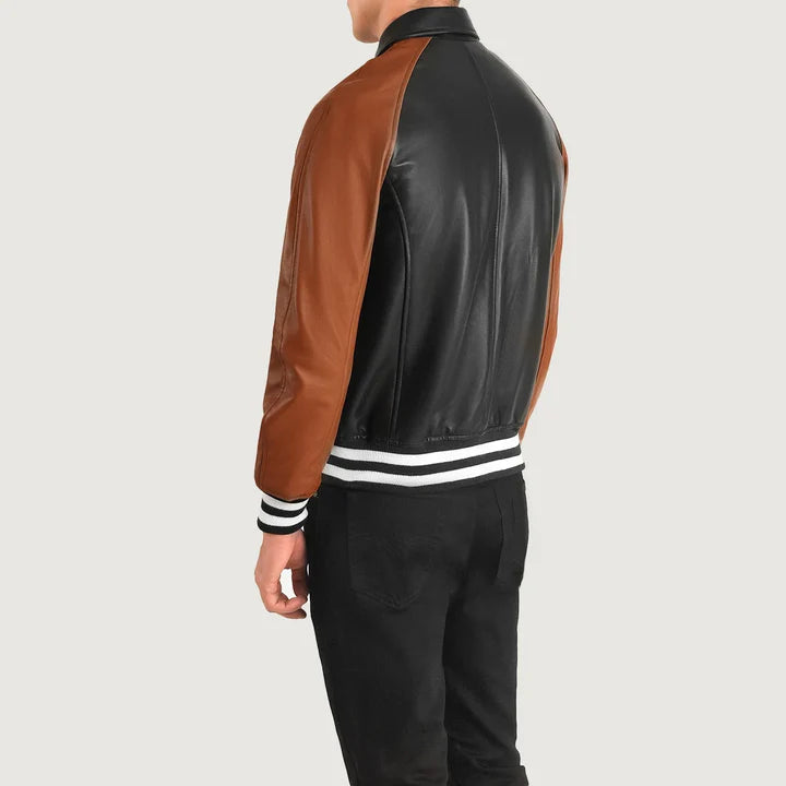 Black and brown varsity Leather jacket