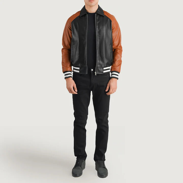 Black and brown varsity Leather jacket