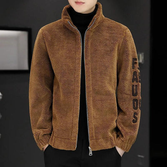 Autumn And Winter Cashmere Stand Collar Jacket Sweater Fur Integrated Lambswool Men's Coat