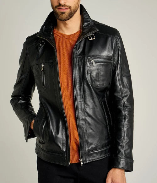 Genuine leather jacket for men sheepskin leather biker jacket