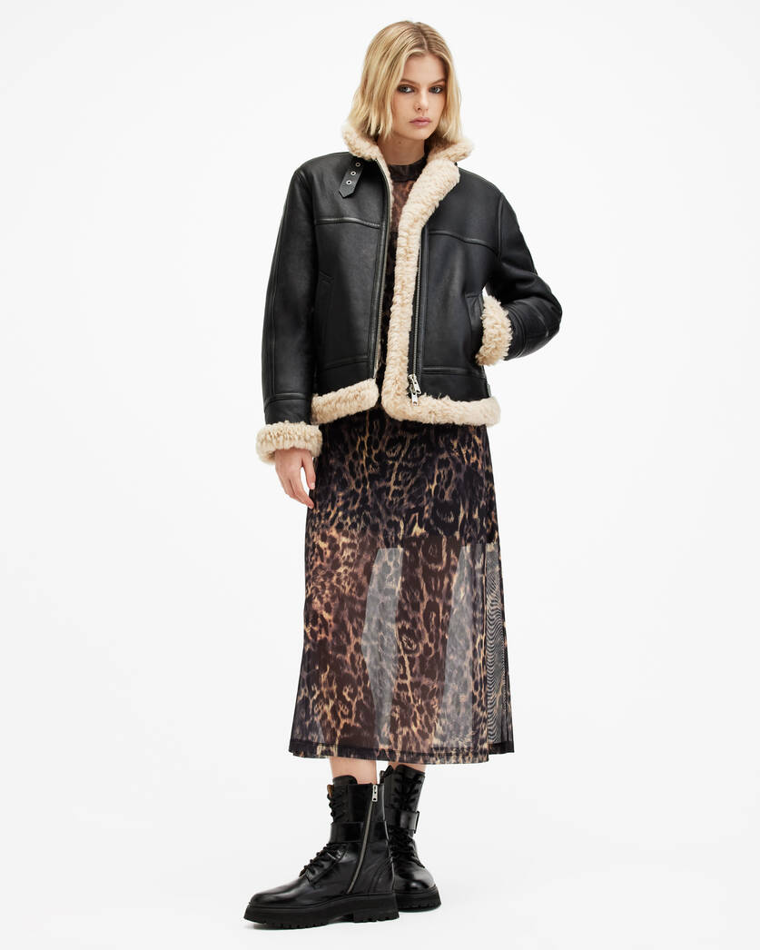 Classic aviator leather jacket women pure sheepskin leather coat winter outwear for women