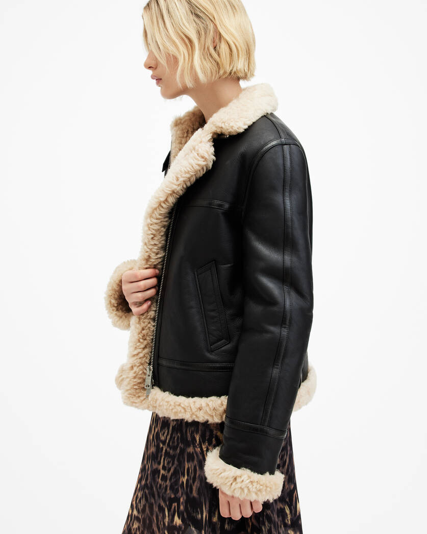 Classic aviator leather jacket women pure sheepskin leather coat winter outwear for women