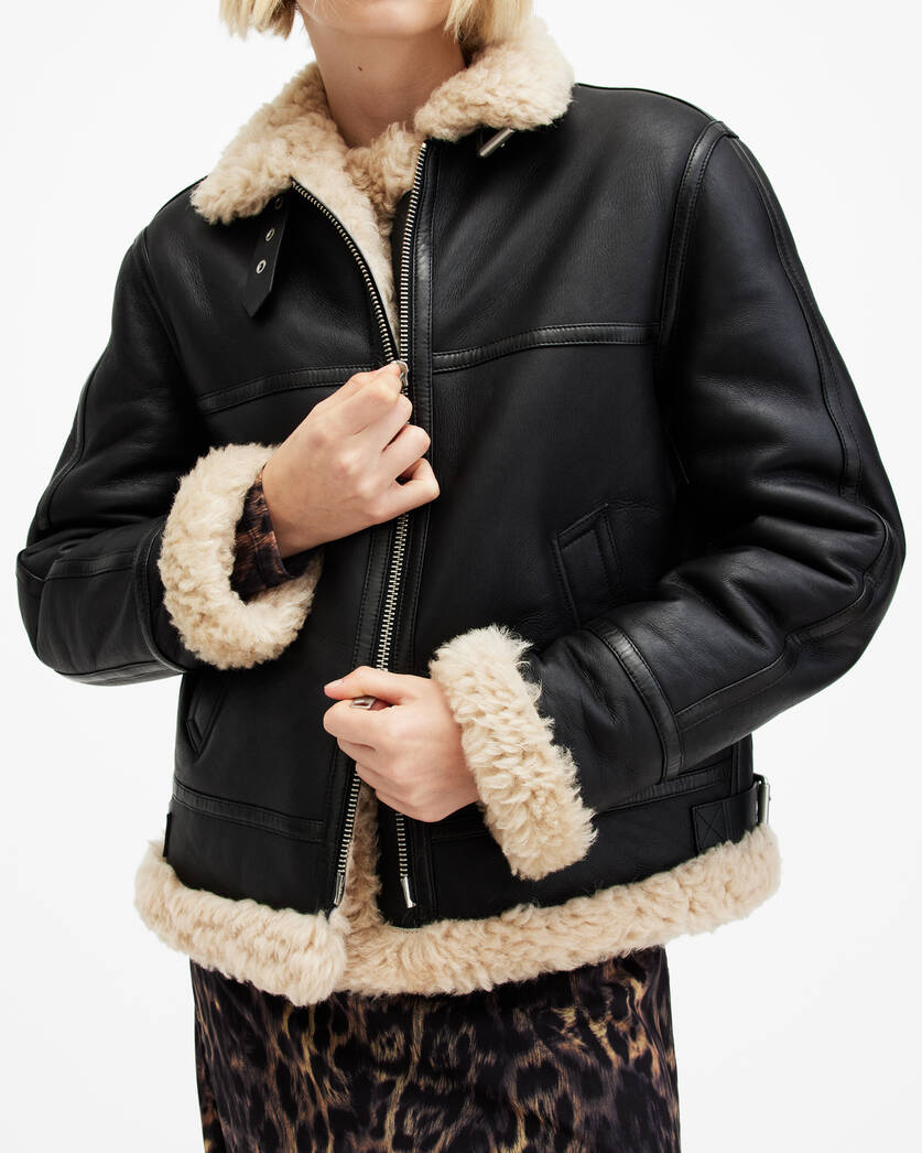 Classic aviator leather jacket women pure sheepskin leather coat winter outwear for women