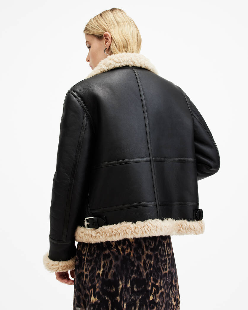 Classic aviator leather jacket women pure sheepskin leather coat winter outwear for women