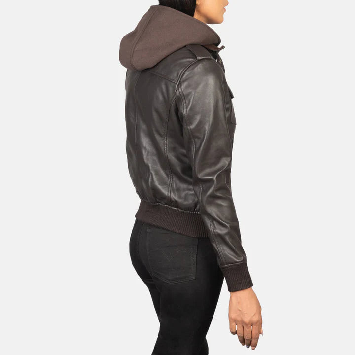 Hooded leather jacket for women