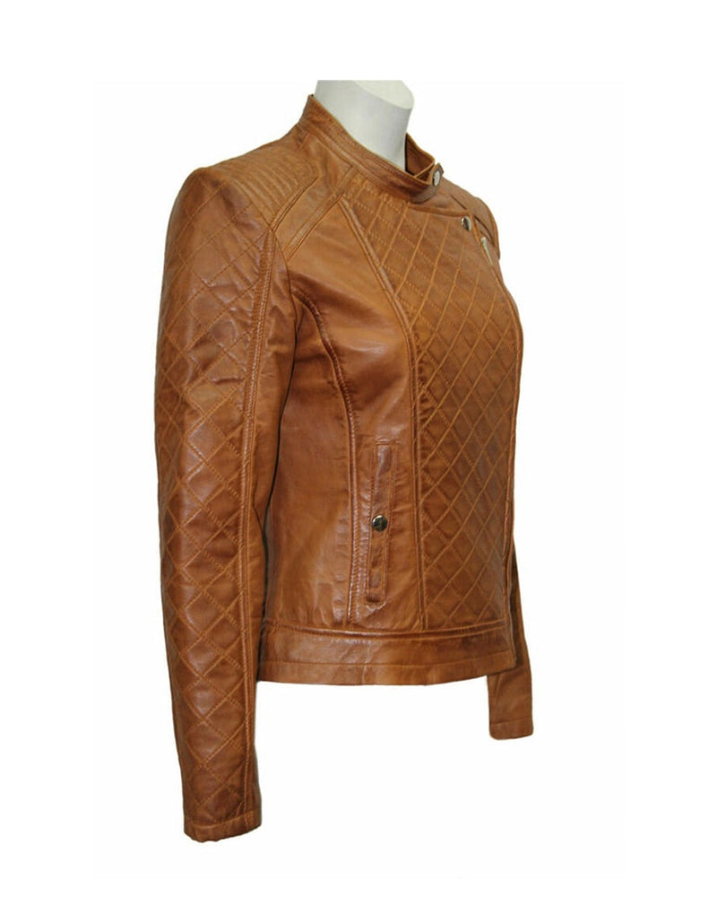 Brown leather jacket slim fit leather jacket for women