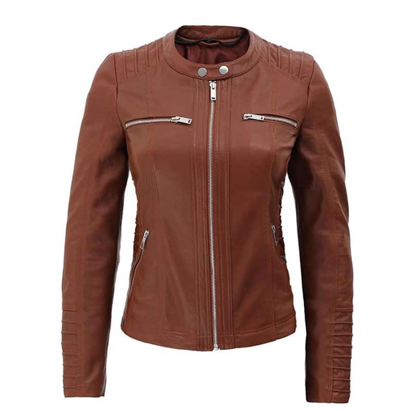 Women's Slim Fit Brown Hooded Leather jacket for women
