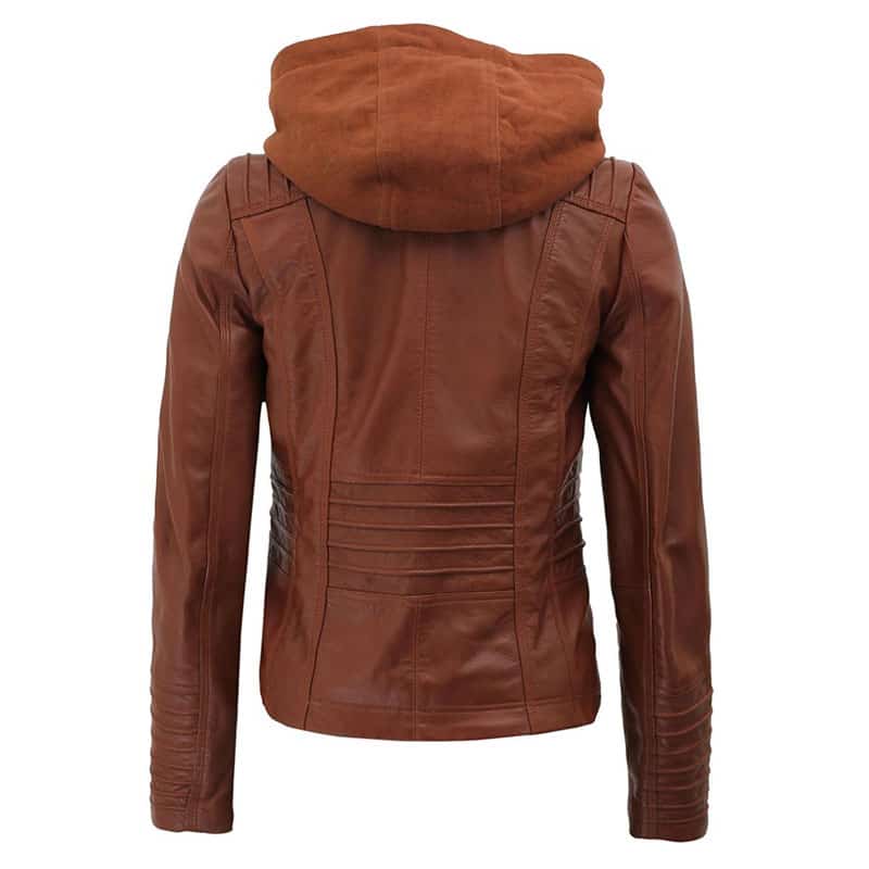Women's Slim Fit Brown Hooded Leather jacket for women