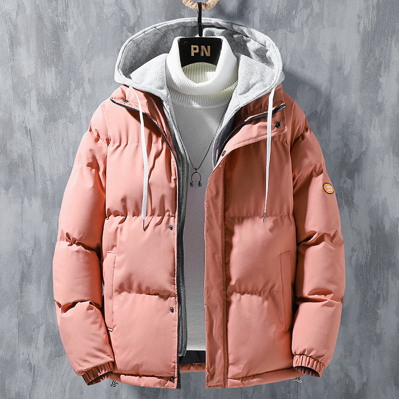 Fashion Hooded Jacket Men Winter Windproof Thickened Coat Solid Leisure Sports Cotton Jacket