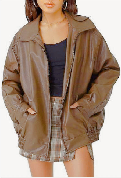 Women's Oversized Leather Jacket, Motorcycle Jacket