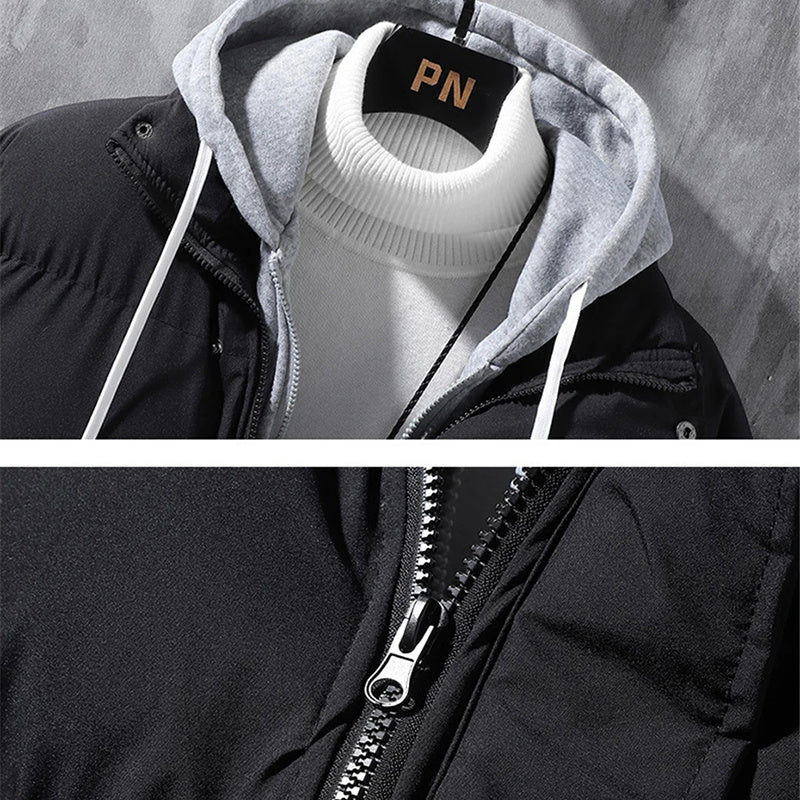 Fashion Hooded Jacket Men Winter Windproof Thickened Coat Solid Leisure Sports Cotton Jacket