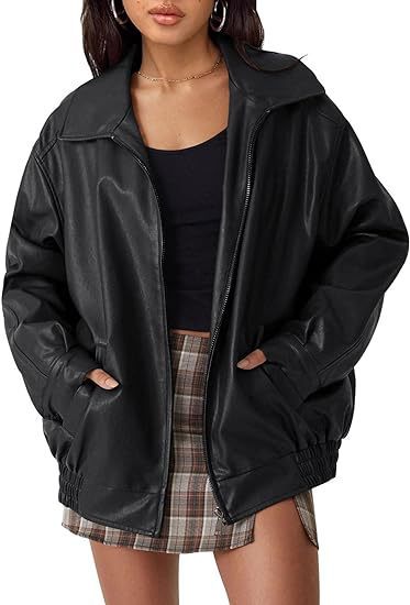 Women's Oversized Leather Jacket, Motorcycle Jacket
