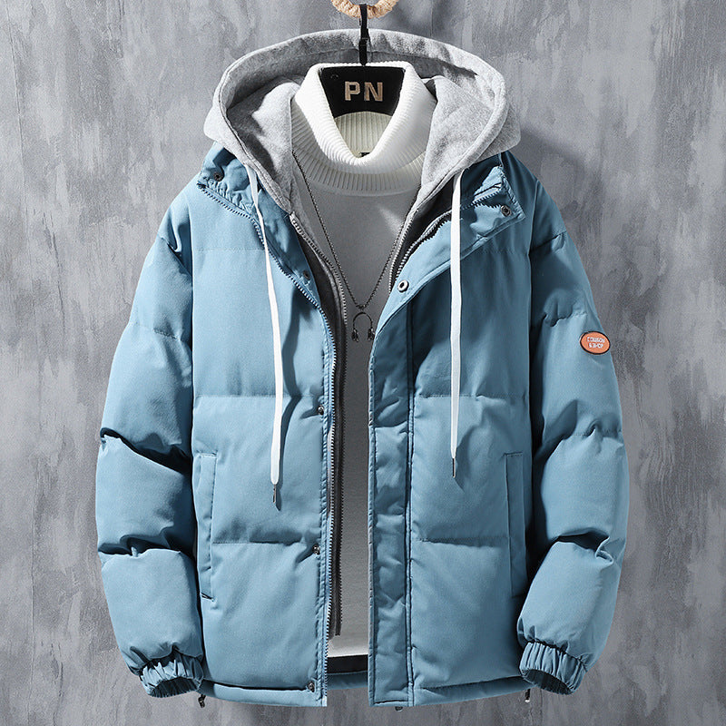 Fashion Hooded Jacket Men Winter Windproof Thickened Coat Solid Leisure Sports Cotton Jacket