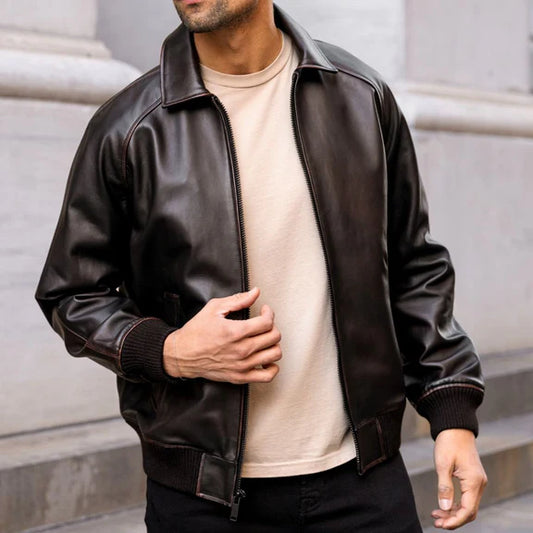 Classic leather jacket simple leather jacket for men