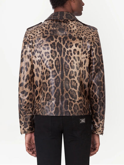 Men's Bold Leopard Pattern Leather Jacket