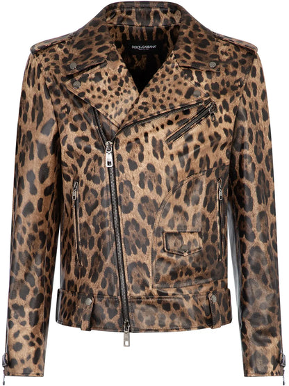 Men's Bold Leopard Pattern Leather Jacket