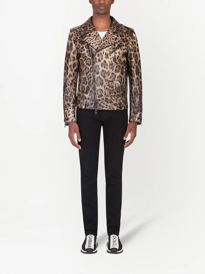 Men's Bold Leopard Pattern Leather Jacket