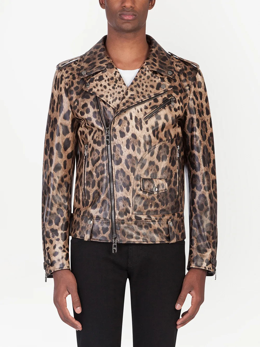 Men's Bold Leopard Pattern Leather Jacket