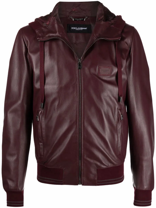 Men's Zip-Up Hooded Leather Jacket for Casual Wear