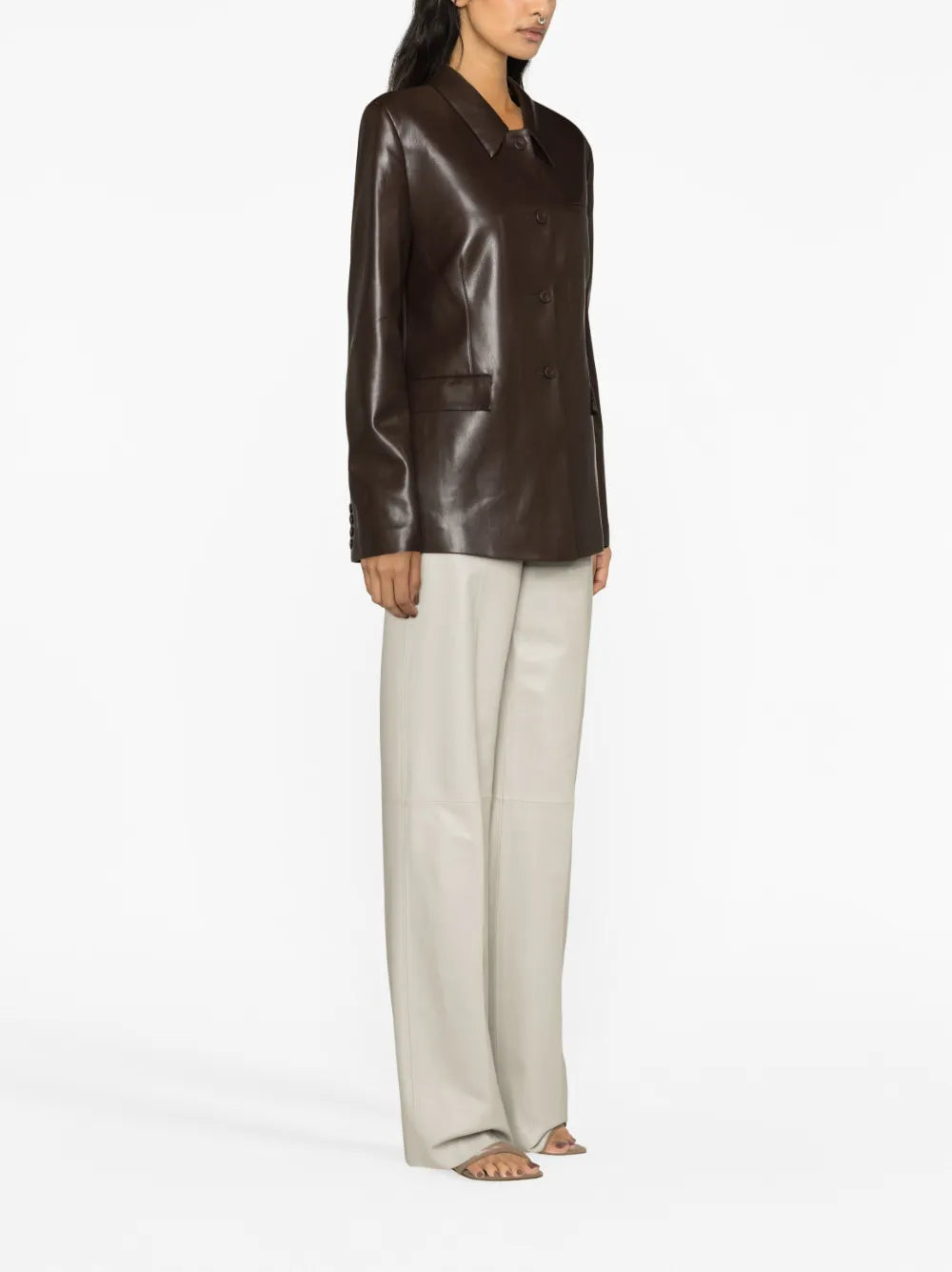 Women’s Dark Brown Genuine Leather Overcoat