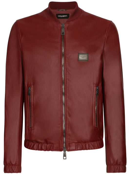 Men’s Slim Fit Classic Leather Jacket with Stand Collar Pure Genuine Leather