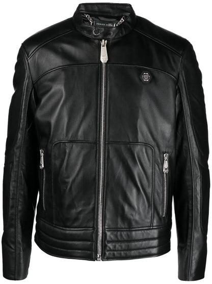 Classic Black Padded Biker Jacket – Genuine Leather Motorcycle Style