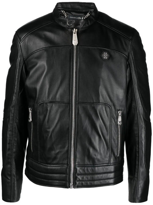 Classic Black Padded Biker Jacket – Genuine Leather Motorcycle Style