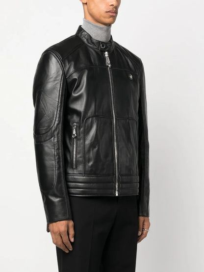 Classic Black Padded Biker Jacket – Genuine Leather Motorcycle Style