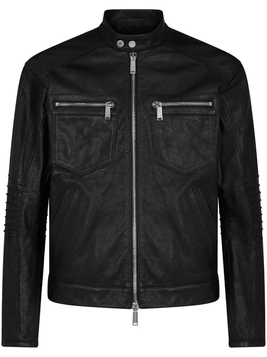 Zip-Up Leather Jacket for Men Stylish Design And Front Pockets