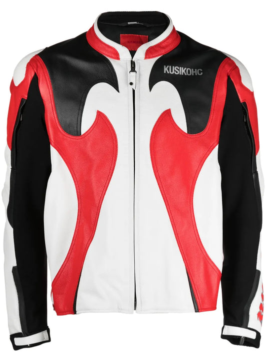 Men's Printed Leather Motorcycle Jacket