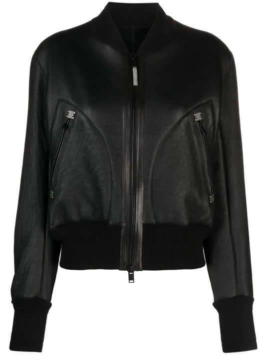Women’s Genuine Leather Zip-Up Bomber Jacket