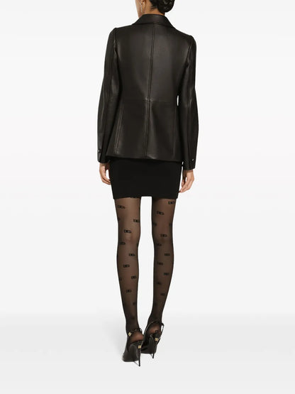 Women’s Leather Jacket with Embossed Button Detailing