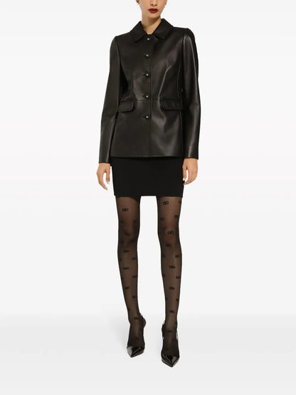 Women’s Leather Jacket with Embossed Button Detailing
