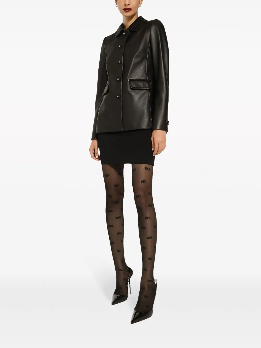 Women’s Leather Jacket with Embossed Button Detailing