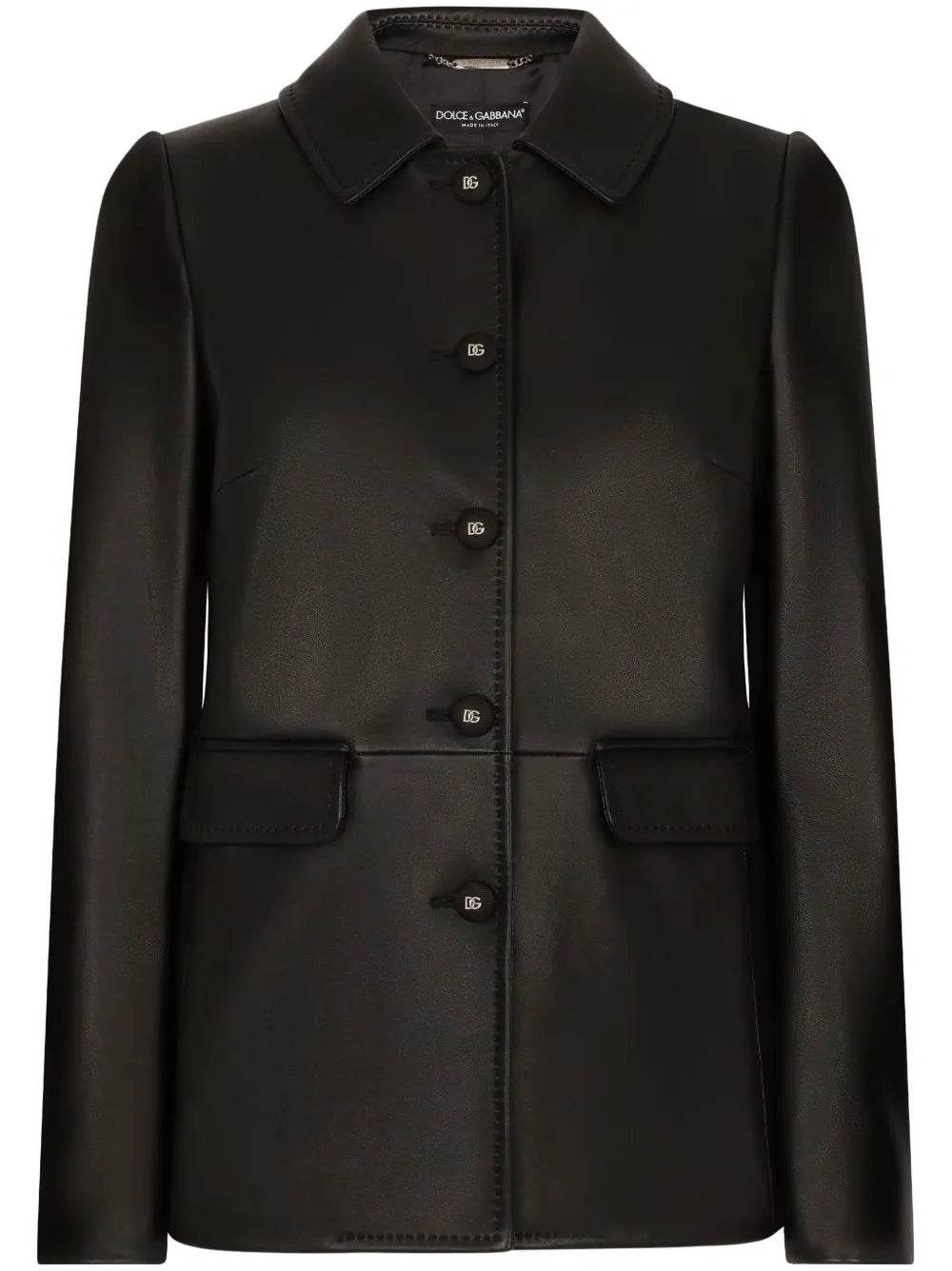 Women’s Leather Jacket with Embossed Button Detailing