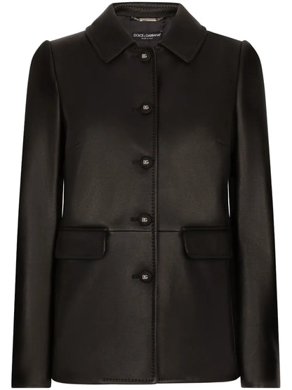 Women’s Leather Jacket with Embossed Button Detailing