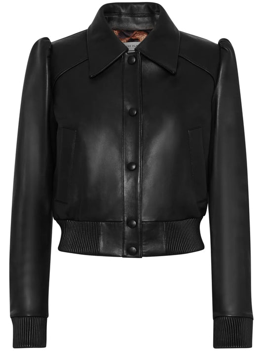 Women's Premium Short Leather Bomber Jacket