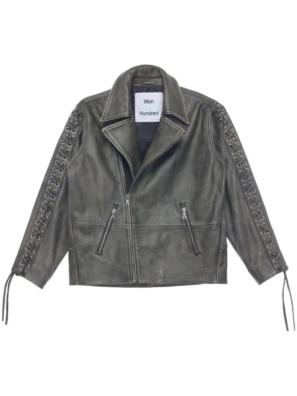 Women’s Lace-Up Leather Biker Jacket – Edgy Moto  Style With Zip Closure