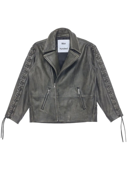 Women’s Lace-Up Leather Biker Jacket – Edgy Moto  Style With Zip Closure