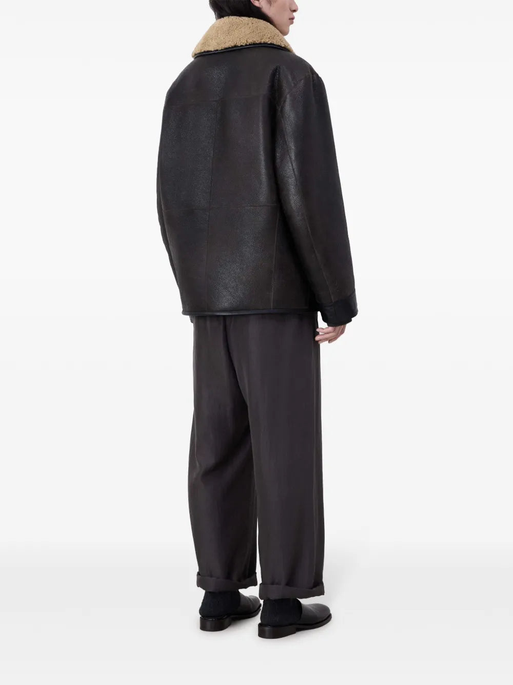 Men's winter warm shearling leather jacket