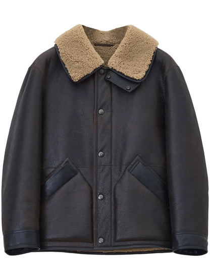 Men's winter warm shearling leather jacket